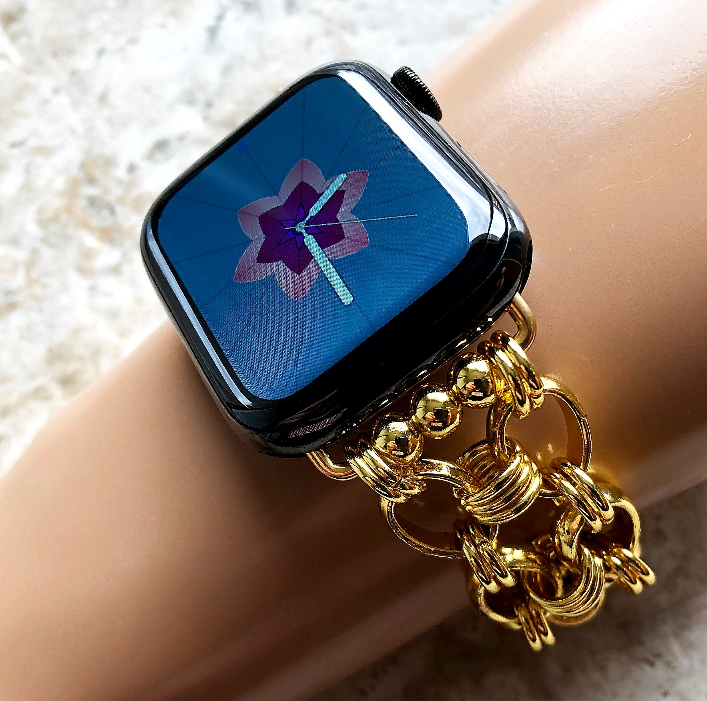 New Apple Watch Bracelet Band Concave Chain Link Stainless Steel Gold Color for iWatch Ultra 2 49mm and 9 8 Series 41mm 45mm Handmade Strap